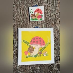 Merry Mushroom Vintage Inspired Wall Art 4x4 and 6x6 canvas